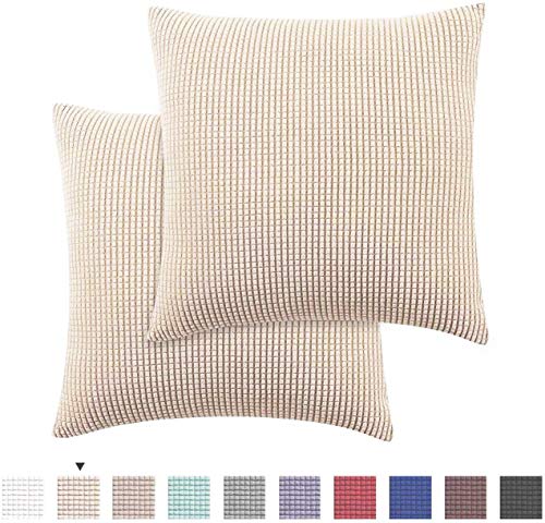 JINAMART High Stretch Couch Cover-One Piece Sofa Cover Furniture Protector + Two Cushion Covers and Pockets on The Sides (X-Large, Beige) - Thumbnail 6