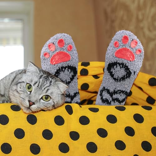 Image of Benefeet Sox Women Fuzzy Socks Funny Cat Gifts Cozy Soft Fluffy Winter Warm Sleeping Cute Animal Slipper Socks for Cat Lover