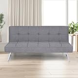 Naomi Home Madison Futon Sofa Bed - Compact Design for Small Spaces - Convertible Futon with Linen Fabric for Premium Comfort Ideal Guest Couch Stylish Durable Supports up to 750 lbs Gray