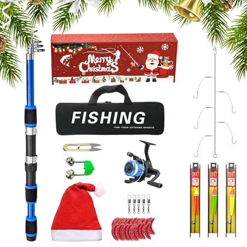 Caña y carrete de pesca con kit de señuelos para principiantes