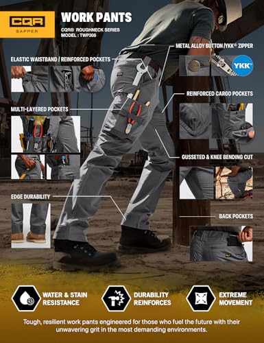 Image of CQR Men's Quick Dry Work Pants, Water Resistant Outdoor Tactical Pants, Lightweight Stretch Cargo Hiking Pants