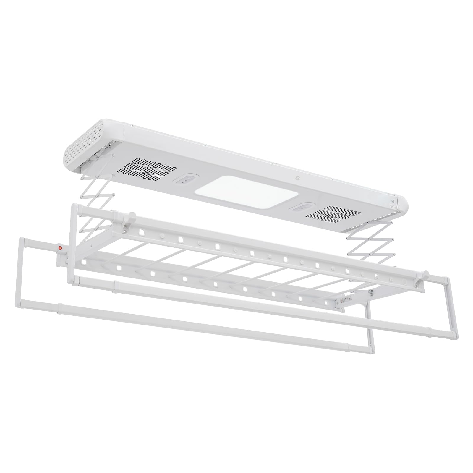 Elektrischer Wäscheständer mit Fernbedienung 24W LED Light Elektrischer Kleiderstange 130-215 cm Decken-Wäscheständer für Hausbalkone, Badezimmer und andere Gelegenheiten (Weiß)