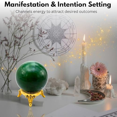 Image of Certified Dark Green Aventurine Crystal Ball for Meditation - Premium Crystal Vastu Items for Home and Feng Shui Items for Good Luck - Ideal for Pooja Supplies and Spiritual Practices (2 inch Inch)