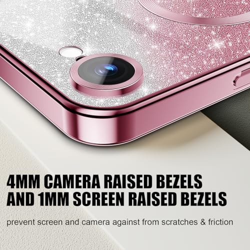Image of Misscase for iPhone 17e & iPhone 16e Magnetic Glitter Case Compatible with MagSafe,Camera Lens Protector Full Protection Elegant Anti-Scratch Dust-Proof Net Cover for iPhone 17e & iPhone 16e Pink