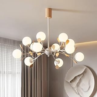 Nordic Pendant lamp, Unique Wooden, Milk White Glass Ball, Dining Room, Bedroom, loft Lighting,Elevate Your Decor(Cool Light,A-Diameter 78cm)