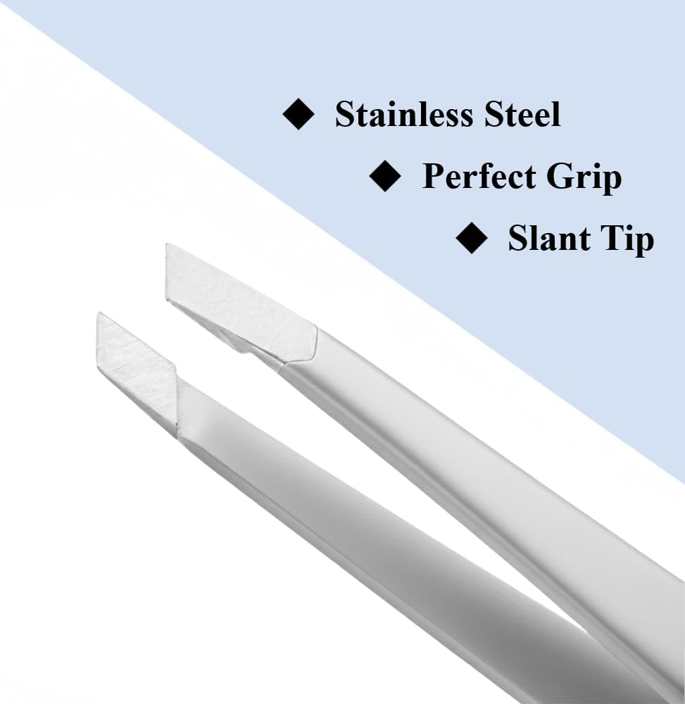 Made in Solingen, Germany - Apexay Professional Slant Tip Tweezers – Premium German Steel, Ultra Precision Grip, Salon Quality for Eyebrow and Fine Hair Removal (Grey)