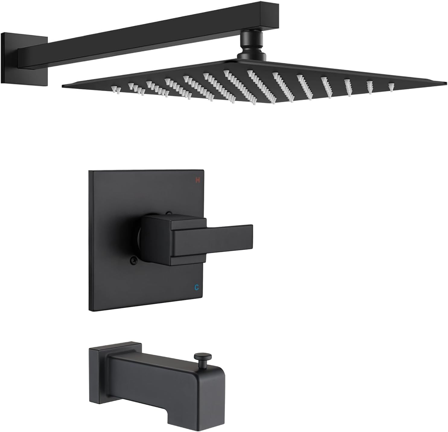 12" Rainfall Shower Faucet Compatible with Delta 13/14 Series Tub Trim Kit. (Valve& Catridge Not Inclued) (With Tub Spout, Matte Black)