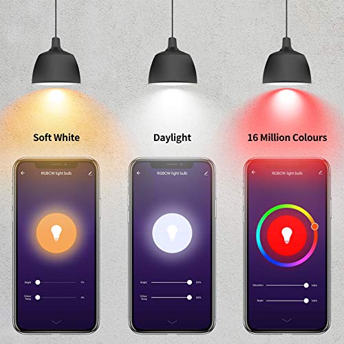 Alexa Glühbirnen E27 Smart LED-Lampe, 10W 1000LM AISIRER WLAN Mehrfarbige Dimmbare Birne App Steuern Kompatibel mit Alexa Echo, Google Home, kein Hub benötigt, Warmweiß / Kaltesweiß licht (4 Stück)