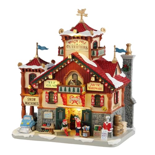 Lemax Edificio Illuminato Led "North Pole Outfitters" In Resina H24.7 X 23.5 X 14.5 Cm
