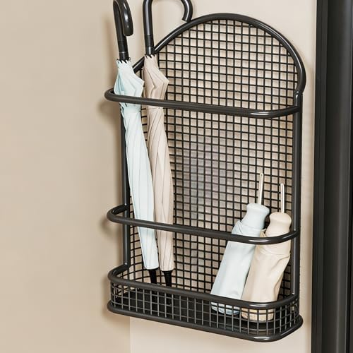 Wall-Mounted Metal Umbrella Holder with Drip Tray, Space-Saving Floating Umbrella Stand for Entryway, Stylish Organizer Bucket for Home & Office