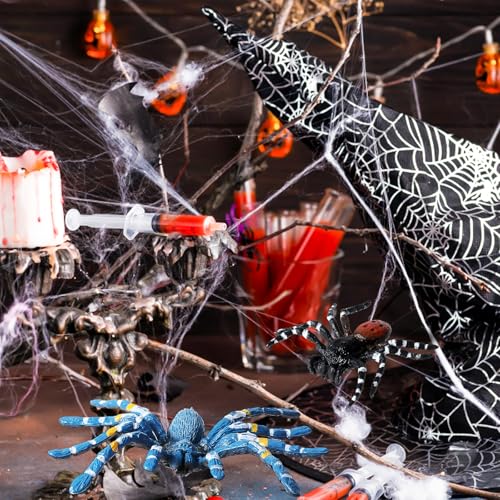 Amaxiu Halloween Streich Spinnenfiguren, 2 Stück Riesige Realistische Spinnen Action Modelle Kunststoff Tier Fake lebensechte gruselige für Halloween Requisiten Veranda Spukhaus Partyzubehör