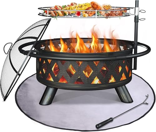 Amopatio Outdoor Fire Pit with Mat & Cover, 30 Inch