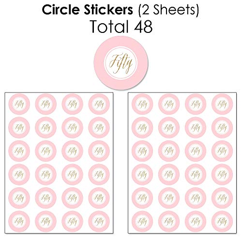 Chic 50Th Birthday - Pink, Black And Gold - Mini Candy Bar Wrappers, Round Candy Stickers And Circle Stickers - Birthday Party Candy Favor Sticker Kit - 304 Pieces #TOP4