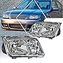 PM PERFORMOTOR [2Pcs-Set] Euro-Spec E-Code Style Headlights Assembly w/Fog Light Compatible with VW Jetta MK4 99-05,Chrome Housing