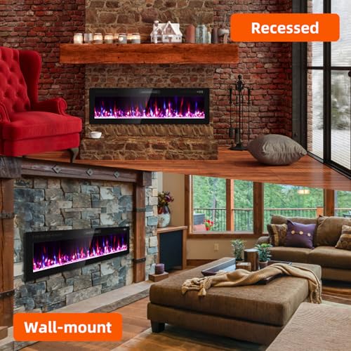 Image of Zionheat 60 inch Wide Screen Electric Fireplace-Wall Fireplace for Living Room-Fireplace Inserts /Wall Mounted with Remote Control, Timer, Dimmer, 12 Flame Colors, 750 /1500W
