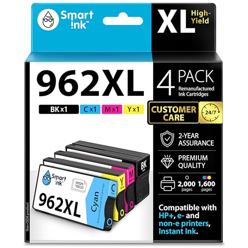 Image of Smart Ink Remanufactured Ink Cartridges Replacement for HP 962XL 962 XL Combo Pack (962XL Black, Cyan, Magenta, Yellow) to use with OfficeJet Pro 9015e 9018e 9025e 9012e 9015 9010 9012 9018 9020 9025