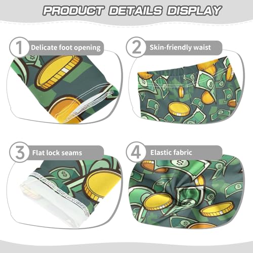 Girls' Leggings Money Pattern Golden Coin Bill Ankle Length Printed Leggings Comfort Pants for Kids 4-10 Years4