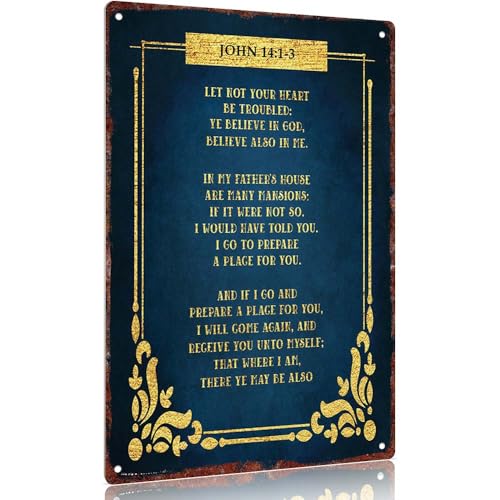 Vintage metal sign John 14:1-3 Inspirational Bible Verse Sign Aluminum Decorative Wall Art 12x8inch for Home Office Church Decor