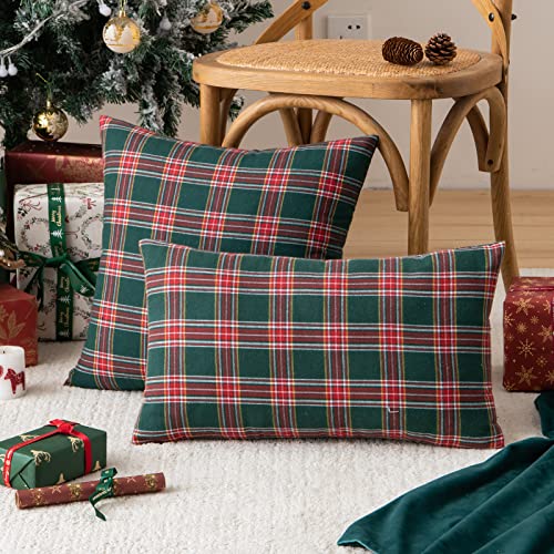 Image of AQOTHES Christmas Plaid Decorative Throw Pillow Covers Green Red 12x20