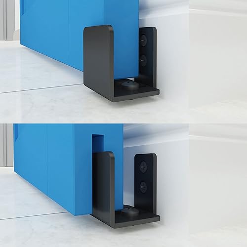 Miniatura 8 de JUBEST Guía de piso negro mate para montaje en pared, herrajes para puertas corredizas de granero de hasta 1-3/4 pulgadas de ancho y 1-7/8 pulgadas