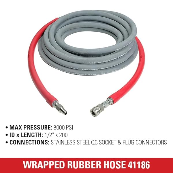Simpson Cleaning 41186 Wrapped Rubber 8000 PSI Pressure Washer Hose, Hot and Cold-Water Use, Industrial Strength, 3/8 Inch Inner Diameter, 200 Feet, Gray by SIMPSON - Image 4