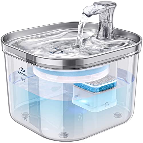 Petcado Stainless Steel Automatic Water Fountain 67Oz/2.0L, Ultra-Quiet Cat Fountain Drinking Bowl Cat Water Dispenser For Cat Dog With Filter&Sponges #TOP1