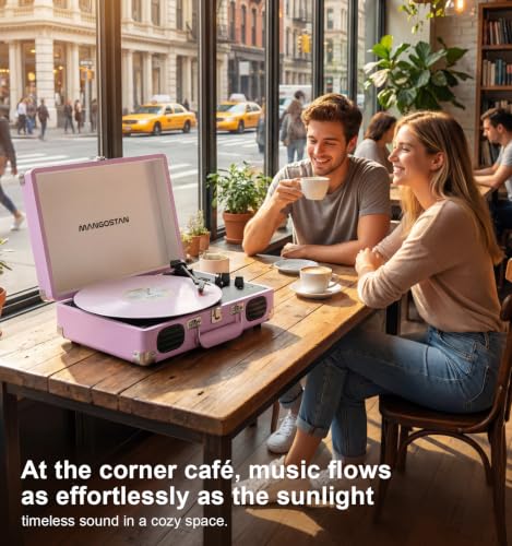 Image of Purple Bluetooth Suitcase Record Player, 3-Speed Turntable