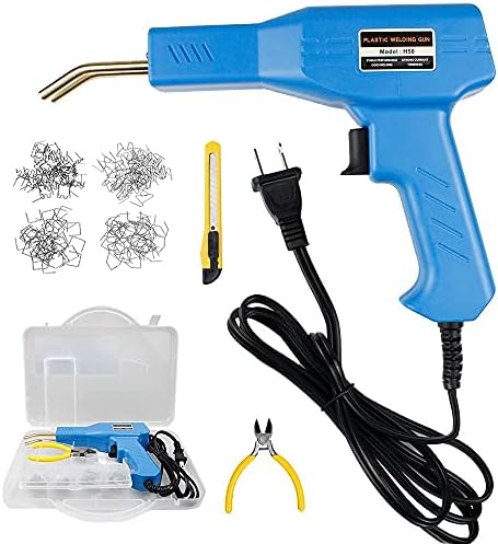 HPEVA 50W Plastic Welder,Hot Stapler Plastic Welding Machine,Handy Hot Staple Gun Car Bumper Repair Kit,Bodywork Fender Fairing Welding Systems Include 4 Types Hot Wave Flat Staples(Blue)