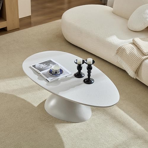 Lucky Oval Coffee Table 47.2" Grey, Minimalist Oval Coffee Table with Sculptural Base, Fiberglass Low Table for Living Room, Cozy Scandinavian Style Center Table for Apartment, Studio & Small Spaces