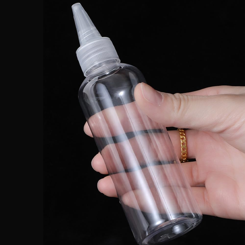 100Pcs 10-100ML Empty Containers PET Plastic Glue Squirt Squeeze Bottles Dropper Bottle For Oil Transparent Refillable Dropper oil Liquid Paint Portable Containers (clear cap,50ML)