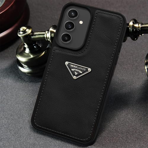 Image of Vaku Luxos Nyxen Back Cover Case for Samsung Galaxy S23 FE Premium Leather Stitched Soft Shockproof Protective TPU Phone Case Camera Screen Protector- Black