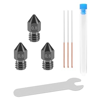 Aokin 3 Pcs 0.8mm Hardened Steel Nozzles MK8 Nozzles 3D Printer Nozzles and 3 Pcs 0.6mm Stainless Steel Nozzle Cleaning Needles for Creality Ender 3/3 Pro/3 V2, Ender 5/5 Pro, CR-10/10S, Makerbot