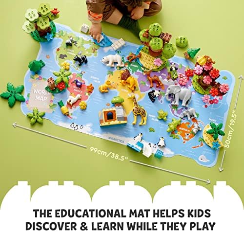 LEGO 10975 DUPLO Wild Animals of the World Toy with 22 Animal Figures, Sounds and World Map Playmat, Educational Gifts for Toddlers, Girls, Boys 2-5 Year Old