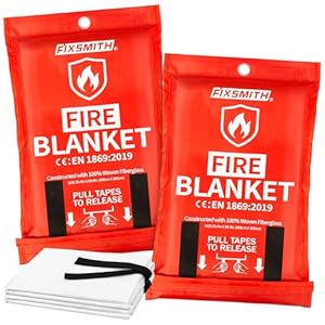 FIXSMITH Fire Blanket for Home and Kitchen, Emergency Fire Blanket, Flame Suppression Fiberglass Fire Blankets for House Camping Car Office Warehouse Emergency Survival Safety（40inx40in）