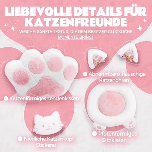 Sedia da gioco ergonomica con poggiapiedi, sedia da gioco e sedia da gioco in PC, con tessuto, ergonomica, per gaming, per adulti, colore rosa bianco - Sedia gaming - Immagine 8