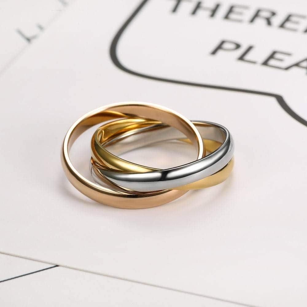 Three Tone Interlocked Ring for Women Stainless Steel Triple Row Rolling Trinity Band Ring Size 5-9 - Image 4