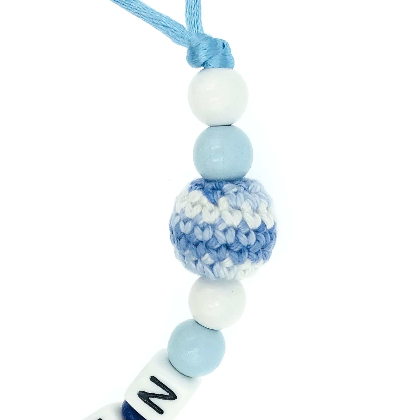 Set Nuckelkette + Kinderwagenkette mit Namen " MAUS " Dunkelblau Babyblau Weiß mehrfarbig/Baby/Unisex/Personalisiert/HANDMADE