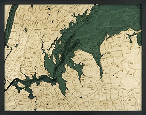 West Long Island Sound 3-D Nautical Wood Chart, 24.5