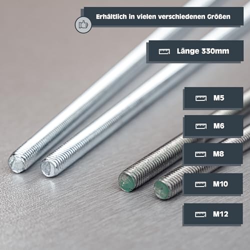 HELPMATE – Gewindestange M6 x 330 mm aus verzinktem Stahl – 2 Stück Gewindestab mit metrischem Vollgewinde – Gewindestift mit Festigkeitsklasse 4.8, DIN 976
