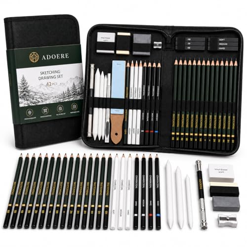 Image of Professional Sketching Kit with Sharpener & Zippered Carry Case - Complete Graphite, Charcoal & Shading Pencil Set for Beginners & Artists