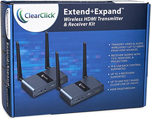 Clearclick Extend+Expand Wireless Hdmi Transmitter & Receiver Kit - 5 Ghz, Up To 650' Range, Ir & Usb Transmission (1 Transmitter + 1 Receiver Kit, Supports 4 Rx) #TOP5