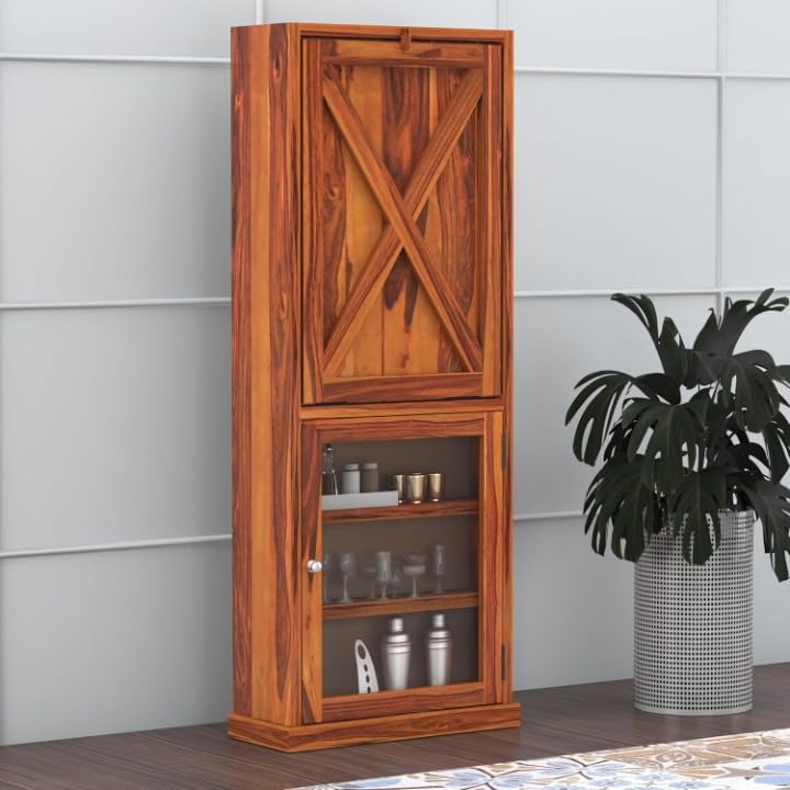 Image of SUNCOM Solid Sheesham Wood Foldable Study Table for Adults - Computer Table for Home - Office Table for Office Work from Home Table with Door Cabinet & Shelf Storage - Rosewood, Natural (Natural - C)