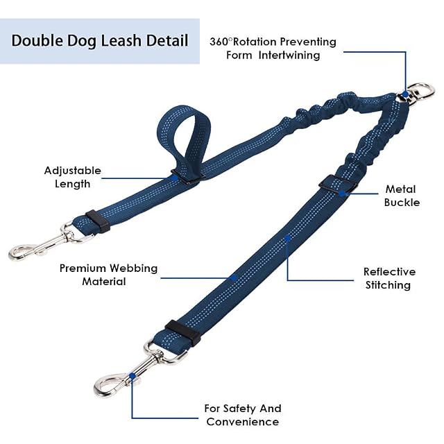 Foto 3 de 7 de Kelivi,Acoplador de plomo doble para perro, sin enredos, rotación giratoria de 360 °