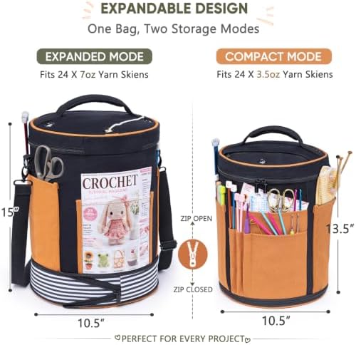 Canvas Yarn Storage Organizer with Removable Dividers, Crochet&Knitting Bag - 3