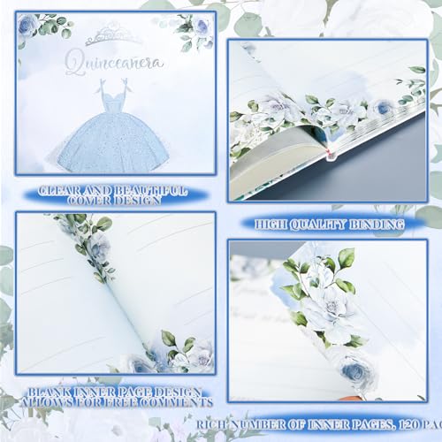 Image of MotiMind Quinceanera Guest Book with Pen 11 x 8 Inch Libro De Firmas Para 15 Anos Quinceanera Leather Hardcover Signature Book Guest Sign in for 15th Party Favors Decoration(Blue,Skirt)