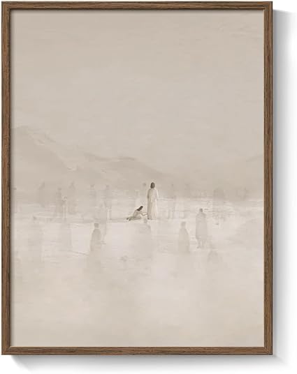 Framed Minimalist Christian Wall Art, Woman Touches Jesus Canvas Print, Neutral Beige Bible Verse Artwork for Living Room Bedroom Prayer Space, 12x16 Inch