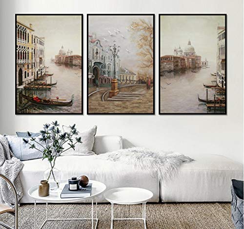 Peintures modulaires ville et eau sur toile premium de 50x70 cm