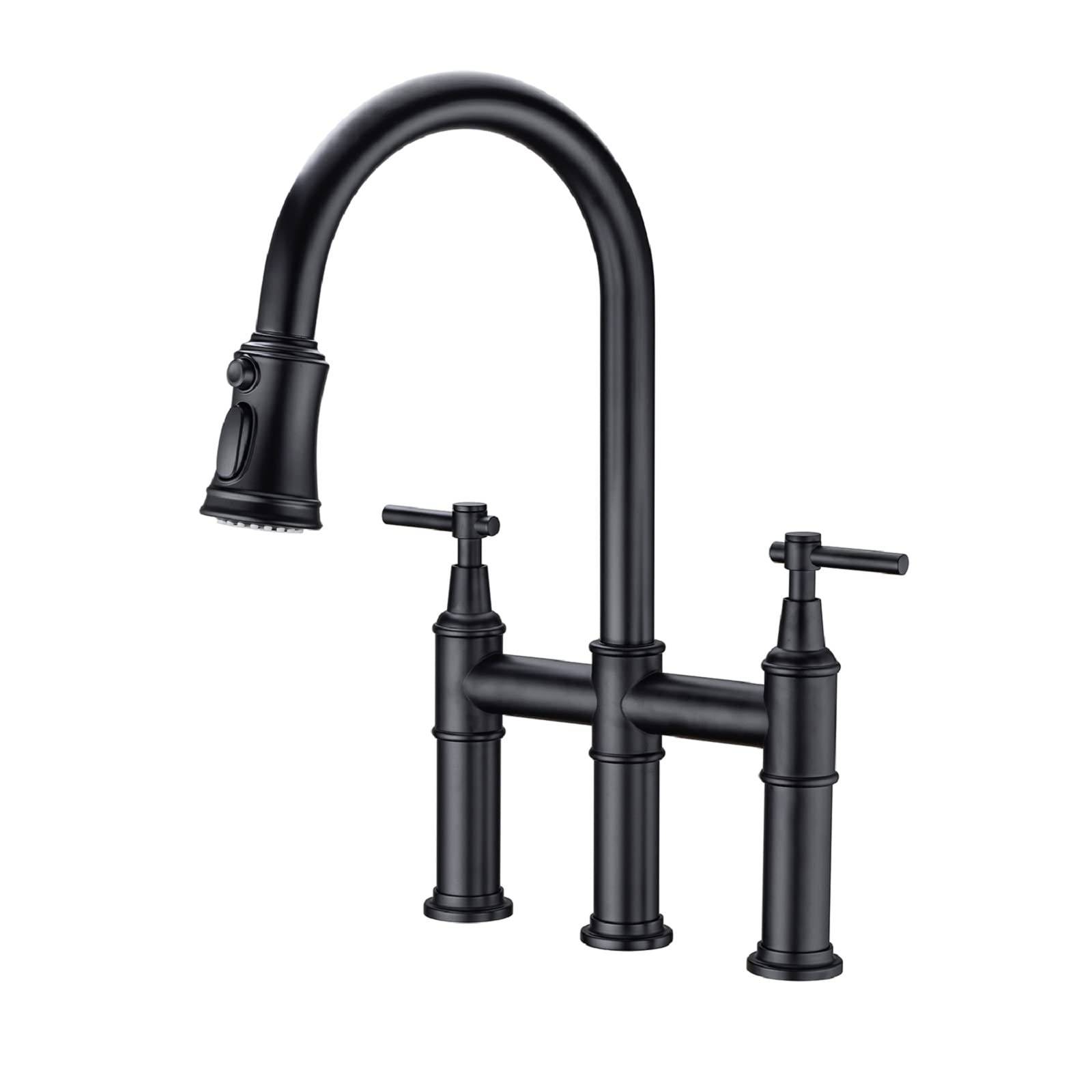 Robinet de cuisine extractible double poignée en acier noir pour un lavage précis en voyage