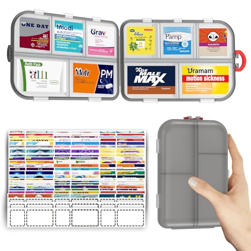 Image of Pill Organizer Travel Medicine Case - Daily Pill Organizer with 144 Labels, Portable Travel Essentials for Medication