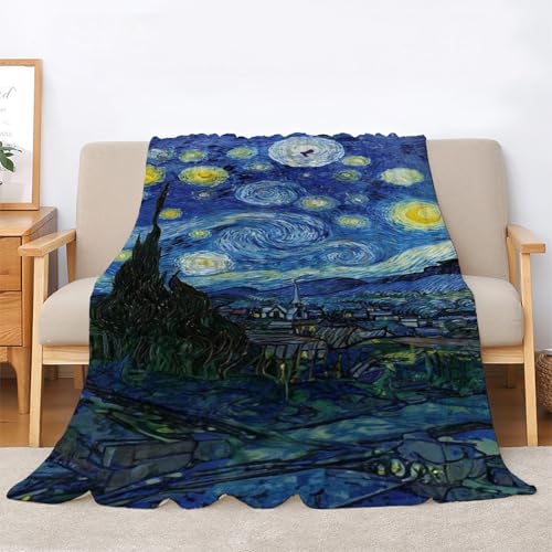 Generisch Kuscheldecke Flauschig Van Gogh Sternenhimmel Decke 135x200, Kunst Pflanzen Flanelldecke, Gemütliche Mikrofaser-Decken für Couch, Sofa, Schlafzimmer, Dekorativ